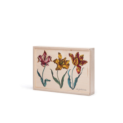 Coffret en bois avec 36 sachets de tisane - Décoration tulipe