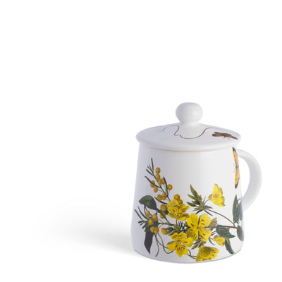 Tazza con coperchio pomo decoro Fiore giallo