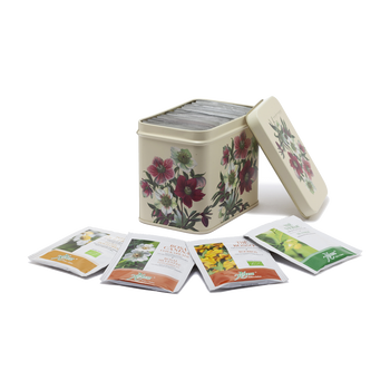 Scatola in metallo decoro Elleboro con 16 tisane