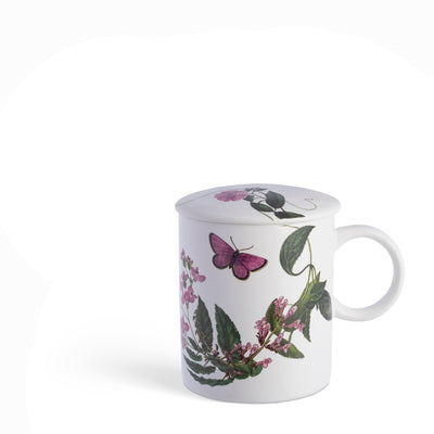 Tazza con coperchio decoro Fiore rosa