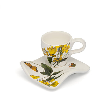 Oenothera and mimosa coffee cup with saucer