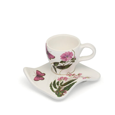 Tasse avec soucoupe décoration Mauve royale et Bégonia