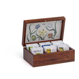 Cofanetto in legno decoro tulipani con 36 tisane