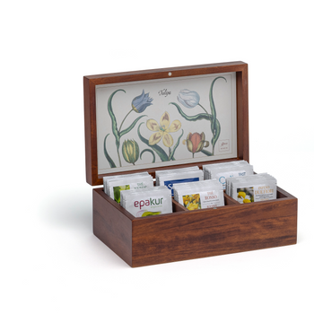 Cofanetto in legno decoro tulipani con 36 tisane