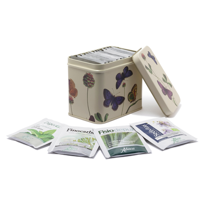 Scatola in metallo decoro Farfalle con 16 tisane